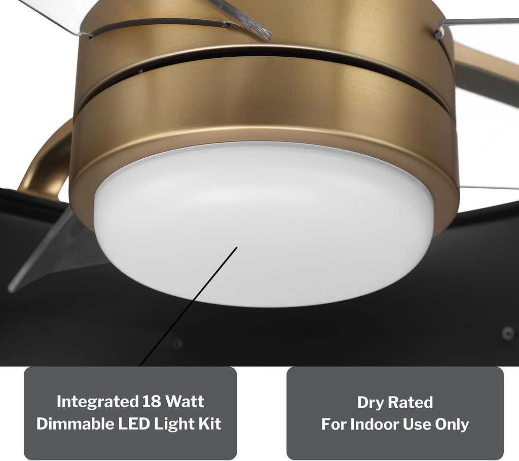 Craftmade TYL24FBSB3-NWF Taylor 24 Inch 3 Blade Indoor Fandelier | Flat Black/Satin Brass Finish with Clear Acrylic Blades | Integrated 1167 Lumens LED 3000K | Remote Included | DC Motor Ceiling Fan
