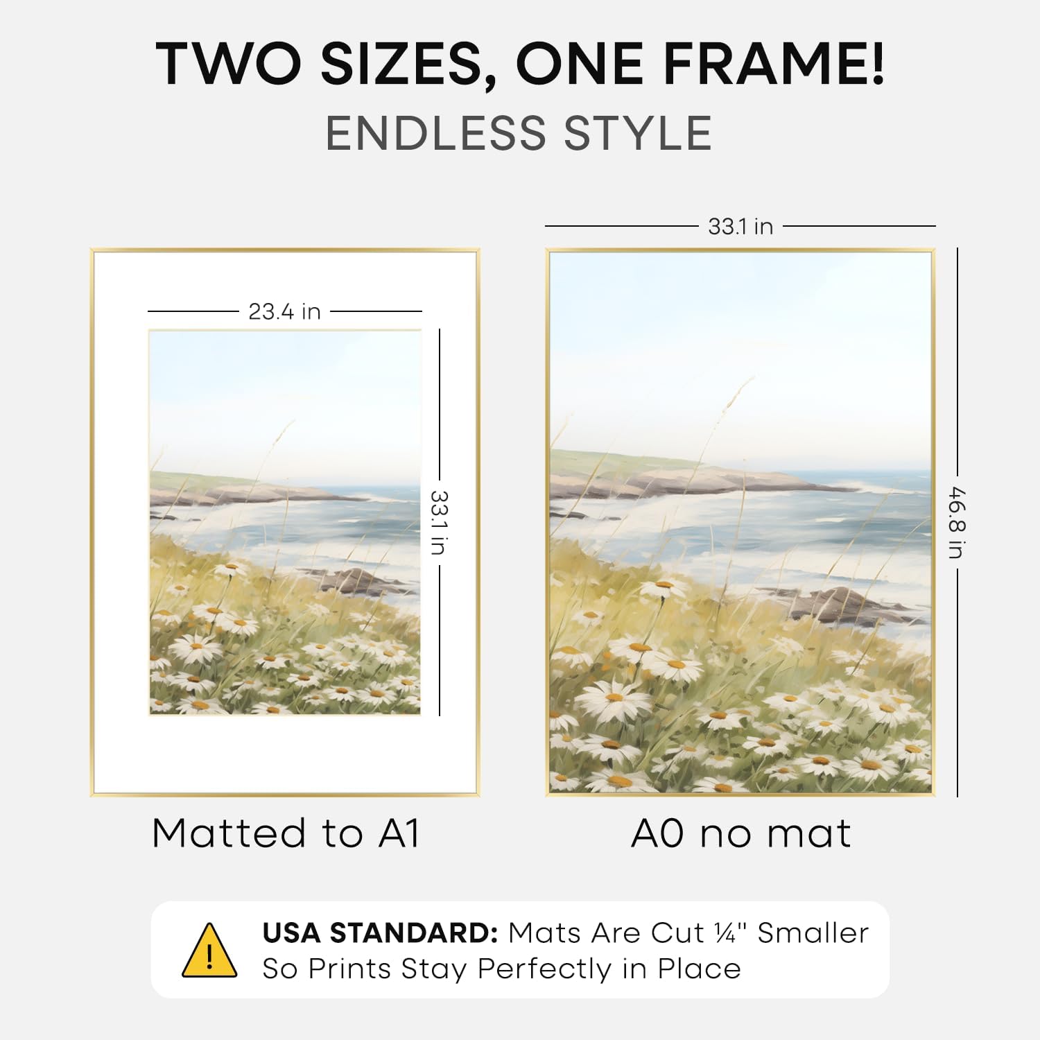 Homeforia A0 Poster Frame Gold, High End Metal 33.1 x 46.8 inches Large Picture Frames with Mat 23.4 x 33.1 for Photo, A0 Size Frames Matted to A1 Print, 33.1x46.8 Thin Frame, Tempered Glass, Set of 1
