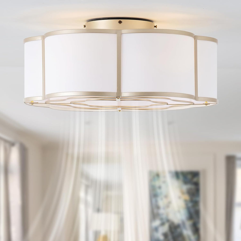 20' Boho Ceiling Fan with Lights Flush Mount, Gold Enclosed Ceiling Fans with Lights Remote Control, Caged with 6 Speeds for Bedroom, Living Room, Nursery