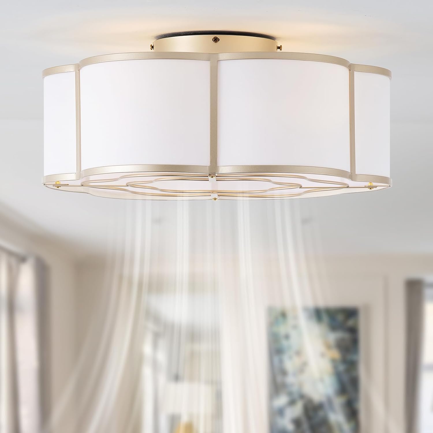 20' Boho Ceiling Fan with Lights Flush Mount, Gold Enclosed Ceiling Fans with Lights Remote Control, Caged with 6 Speeds for Bedroom, Living Room, Nursery
