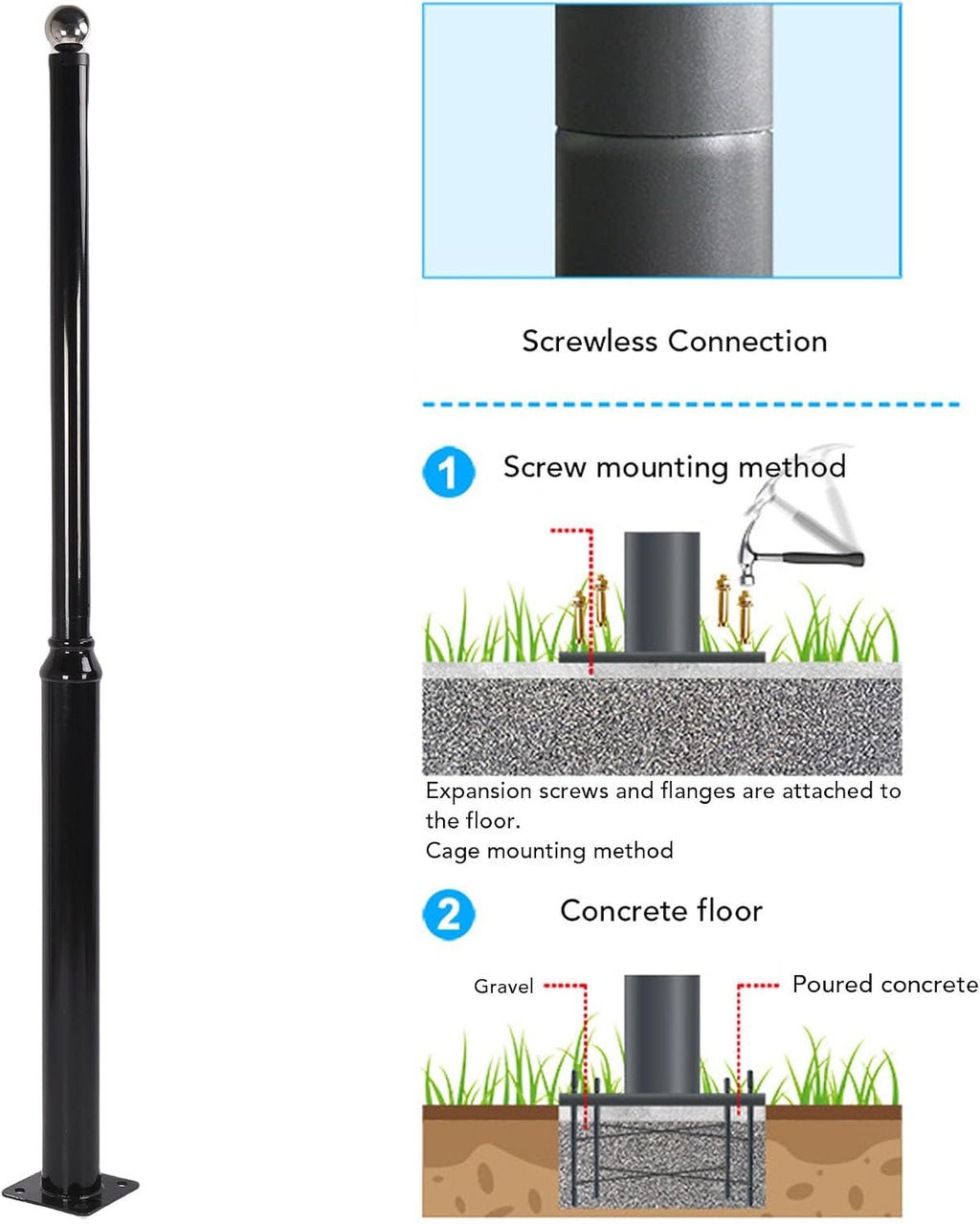 Street Illumination Pole 16ft | Q235 Steel Weatherproof Side Mounted Post for Parking Lots/Basketball Courts/Residential Areas | Sturdy Galvanized Outdoor Lamp Pole