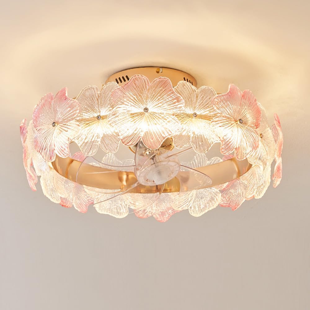 Ceiling Fan with Light Remote - 20 Reversible Dimmable LED Pink Crystal Flower Ceiling Fan for Girls Bedroom, Living Room, Nursery - 360° Rotating Kid-Friendly Design