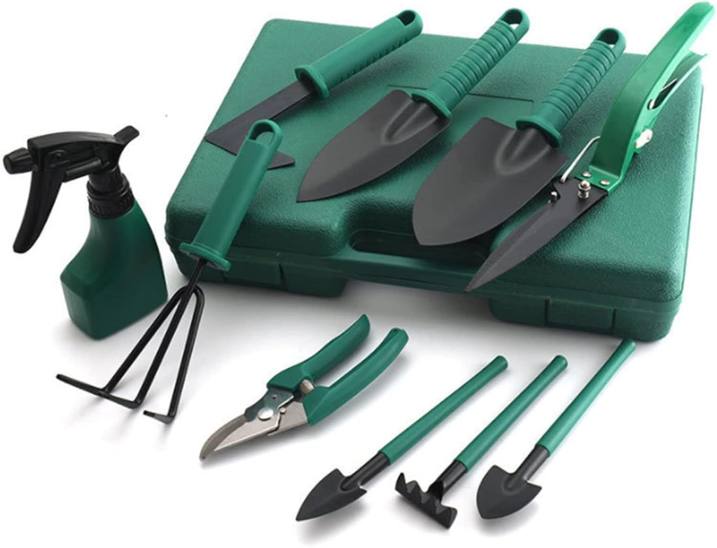 Garden Tools Set, 10 Pieces Gardening Tools, Garden Hand Tools with Purple Floral Print Ergonomic Handle & Carrying Case (Color : Green)