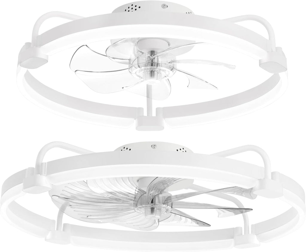 LEDIARY 20 Inch and 24 Inch Ceiling Fans with Lights and Remote, 3000-6000K Dimmable Modern Flush Mount LED Fan Light, 6 Wind Speeds, White Fandelier Ceiling Fans for Bedroom