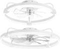 LEDIARY 20 Inch and 24 Inch Ceiling Fans with Lights and Remote, 3000-6000K Dimmable Modern Flush Mount LED Fan Light, 6 Wind Speeds, White Fandelier Ceiling Fans for Bedroom