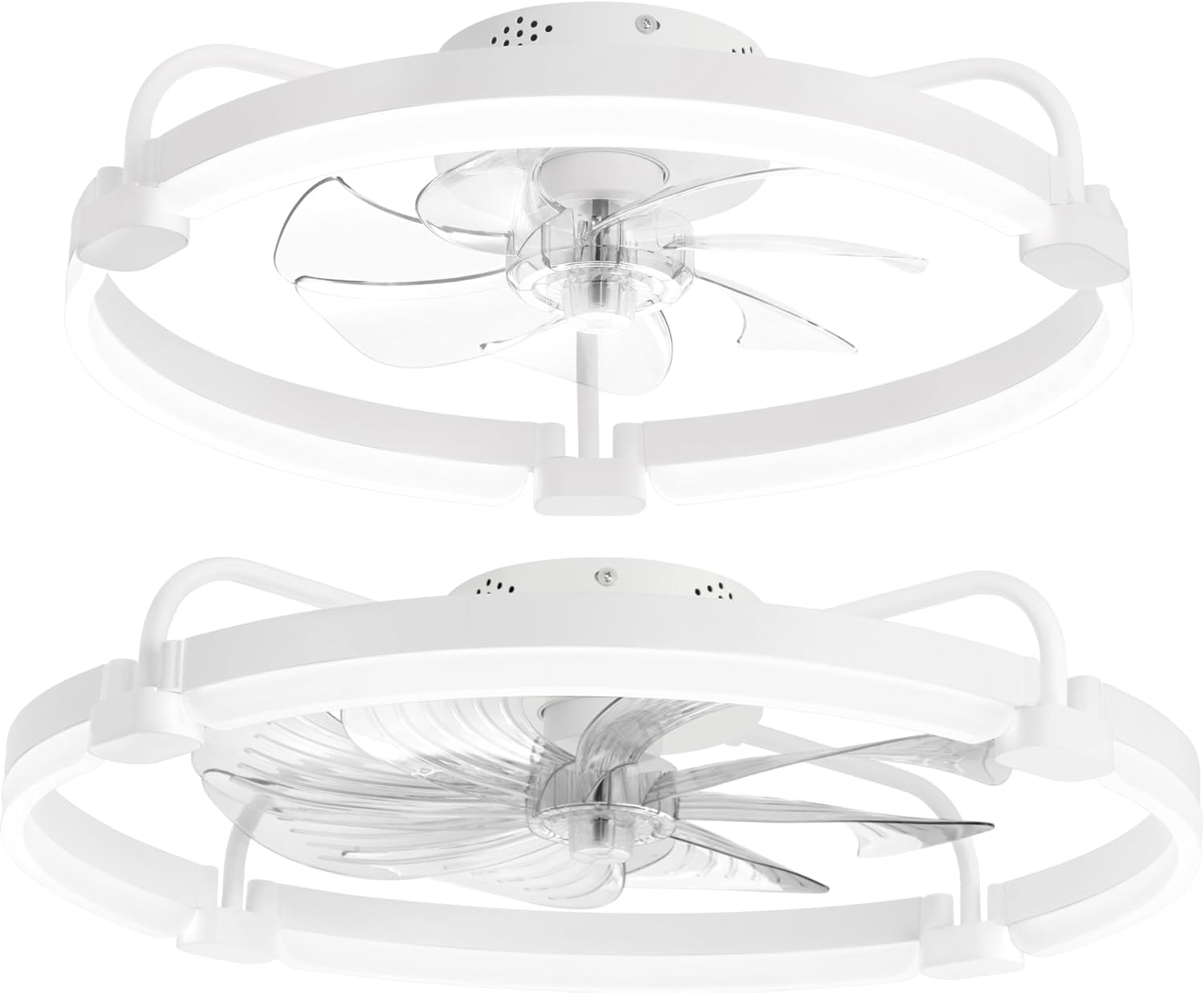 LEDIARY 20 Inch and 24 Inch Ceiling Fans with Lights and Remote, 3000-6000K Dimmable Modern Flush Mount LED Fan Light, 6 Wind Speeds, White Fandelier Ceiling Fans for Bedroom