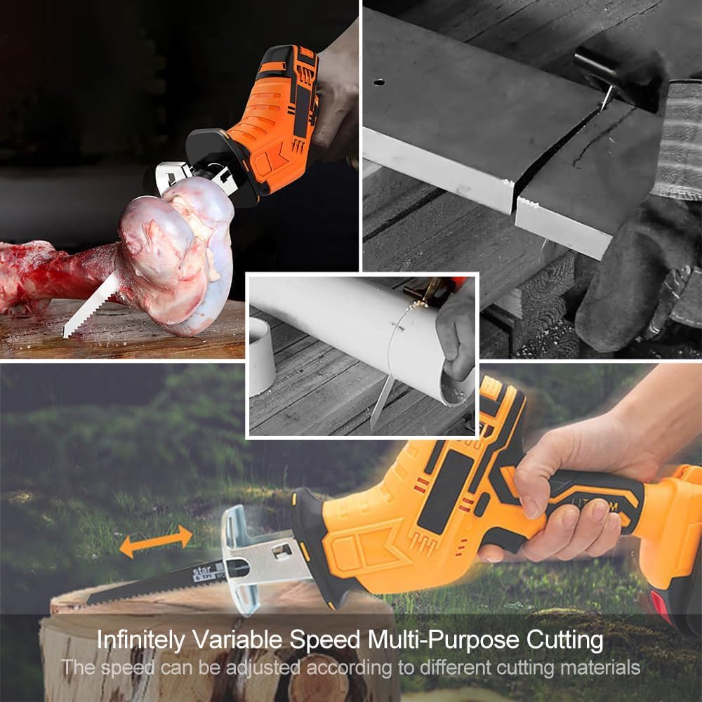88V Electric Bone Saw, Cordless Reciprocating Meat Saws, with 1/2 Batteries + 4 Blades, 0-3000RPM, 15mm reciprocating stroke, for Wood/Metal/bone,1-Battery