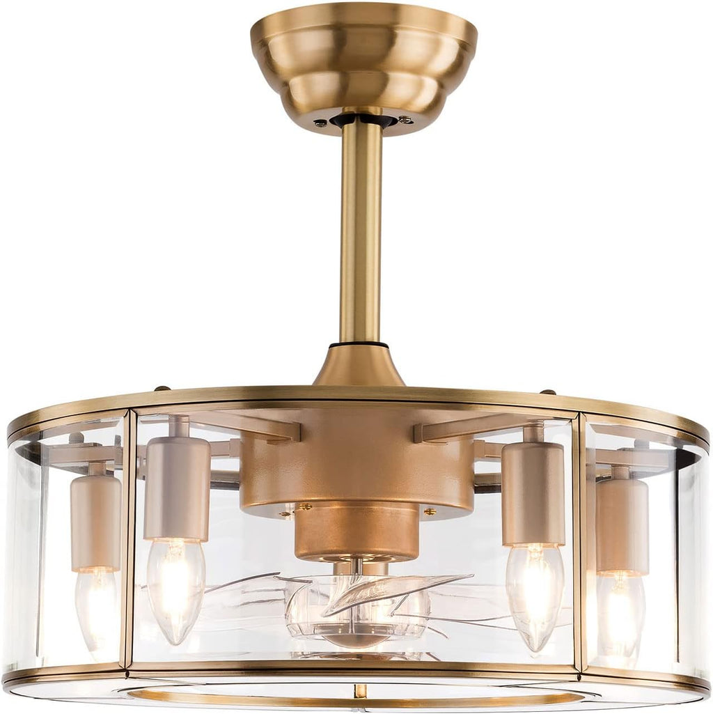 18' Ceiling Fans with Lights, Modern Caged Farmhouse Fandelier with Controller Control, 7 Blades 6-Speed, Reversible Ceiling Fan Light Fixture for Area 107-161ft², Kitchen Bedroom Office Gold E26*5