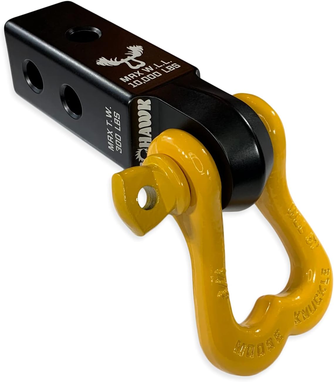 Moose Knuckle Offroad XL Shackle Mohawk 2.0 Receiver Combo | 10,000 lbs WLL Heavy Duty Off Road Accessories - Vehicle Recovery Gear | Shackle Hitch Receiver - Black Lung/Detonator Yellow