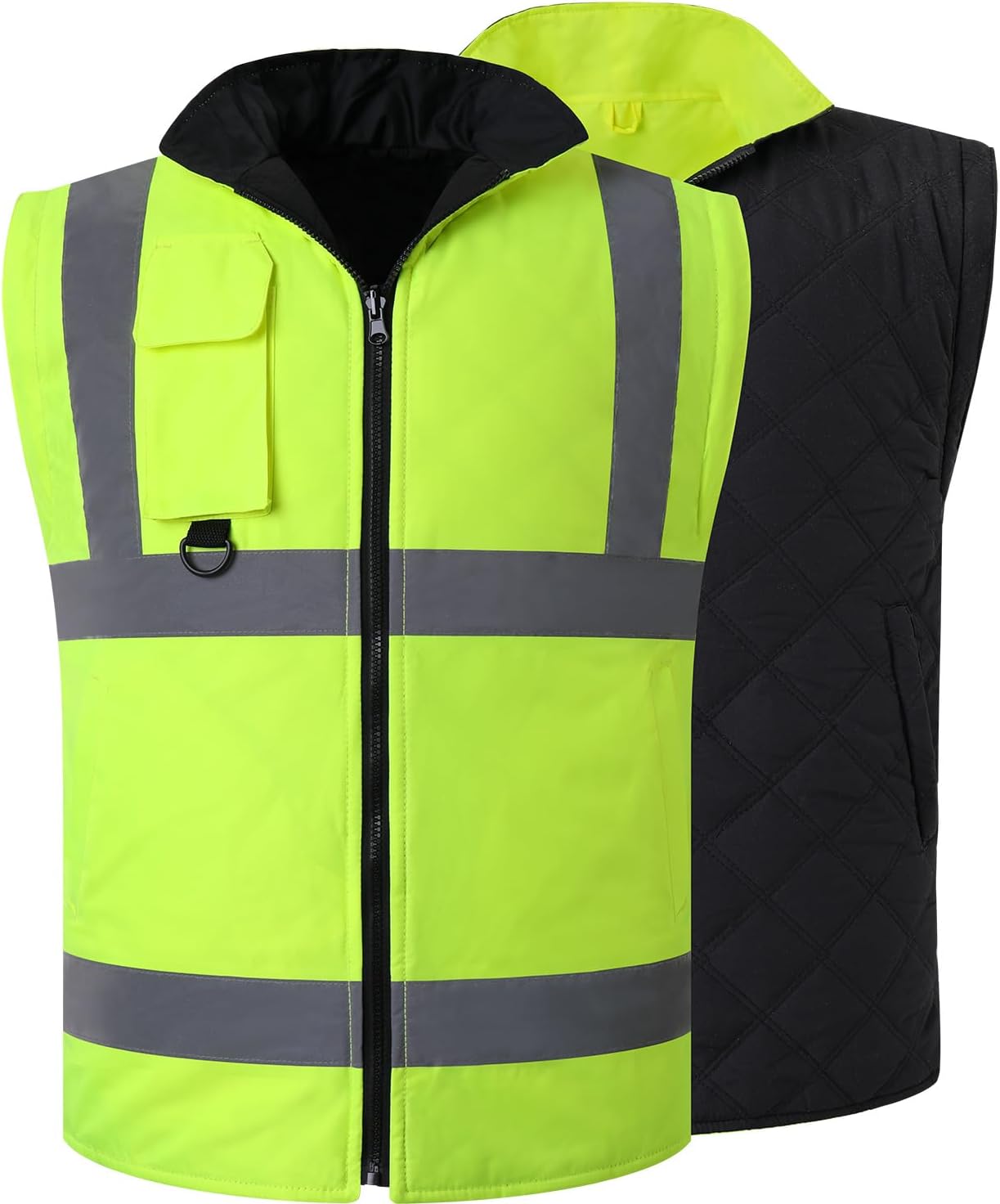 ANSI Class 3 High Visibility 7 in 1 Safety Winter Jacket For Men Safety Coat Traffic Reflective Parka Jacket
