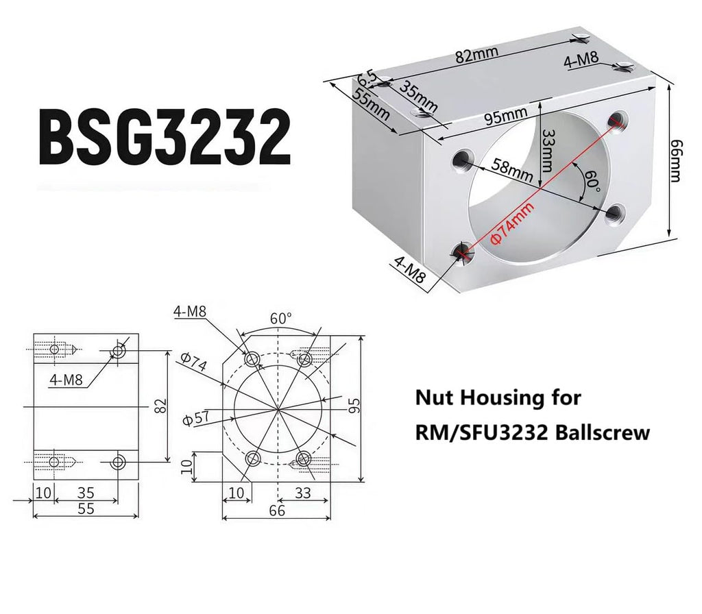 Ball Screw Nut Housing Nut Bracket Holder for RM/SFU3232 Ballscrew 32mm for CNC Machine Part