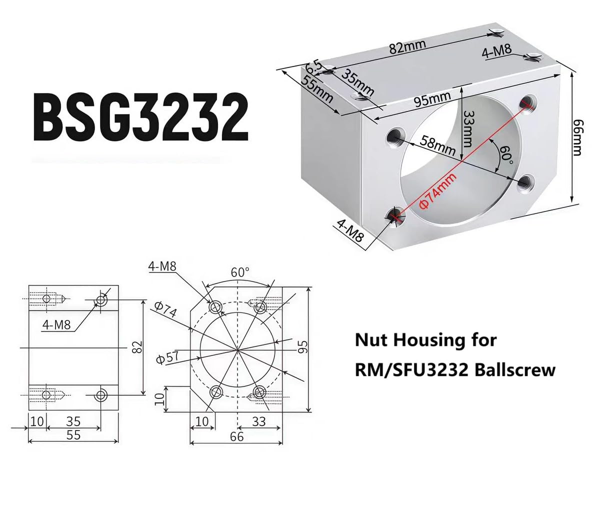 Ball Screw Nut Housing Nut Bracket Holder for RM/SFU3232 Ballscrew 32mm for CNC Machine Part