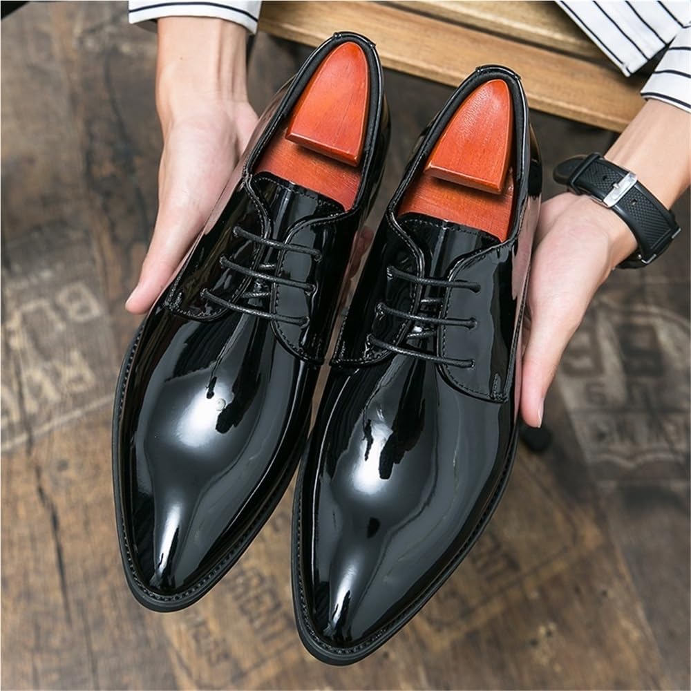 Mens Anti Slip Oxford Shoes PU Leather Lace Up Uniform Work Shoes Plain Toe for Outdoor Safety and Professional Non Slip Workwear(Black,11)