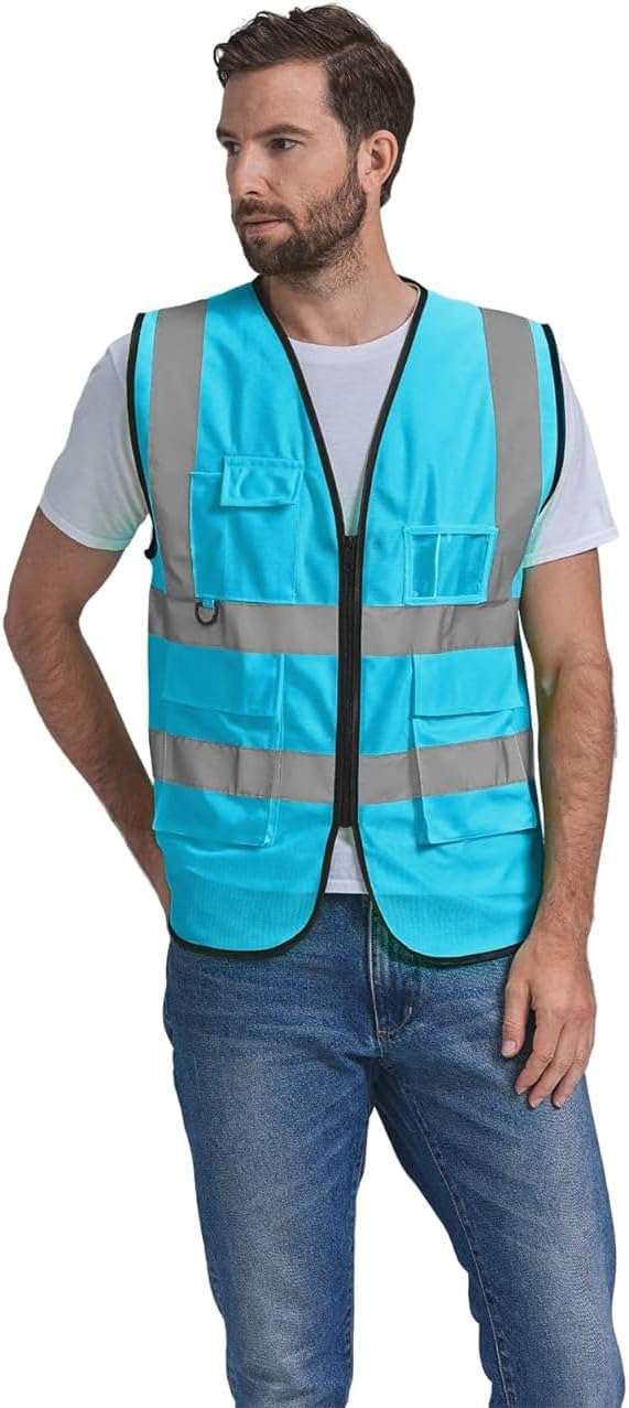 Custom Logo Safety Vest High Visibility Reflective Vest Class 2 Standard with Pockets and Zipper