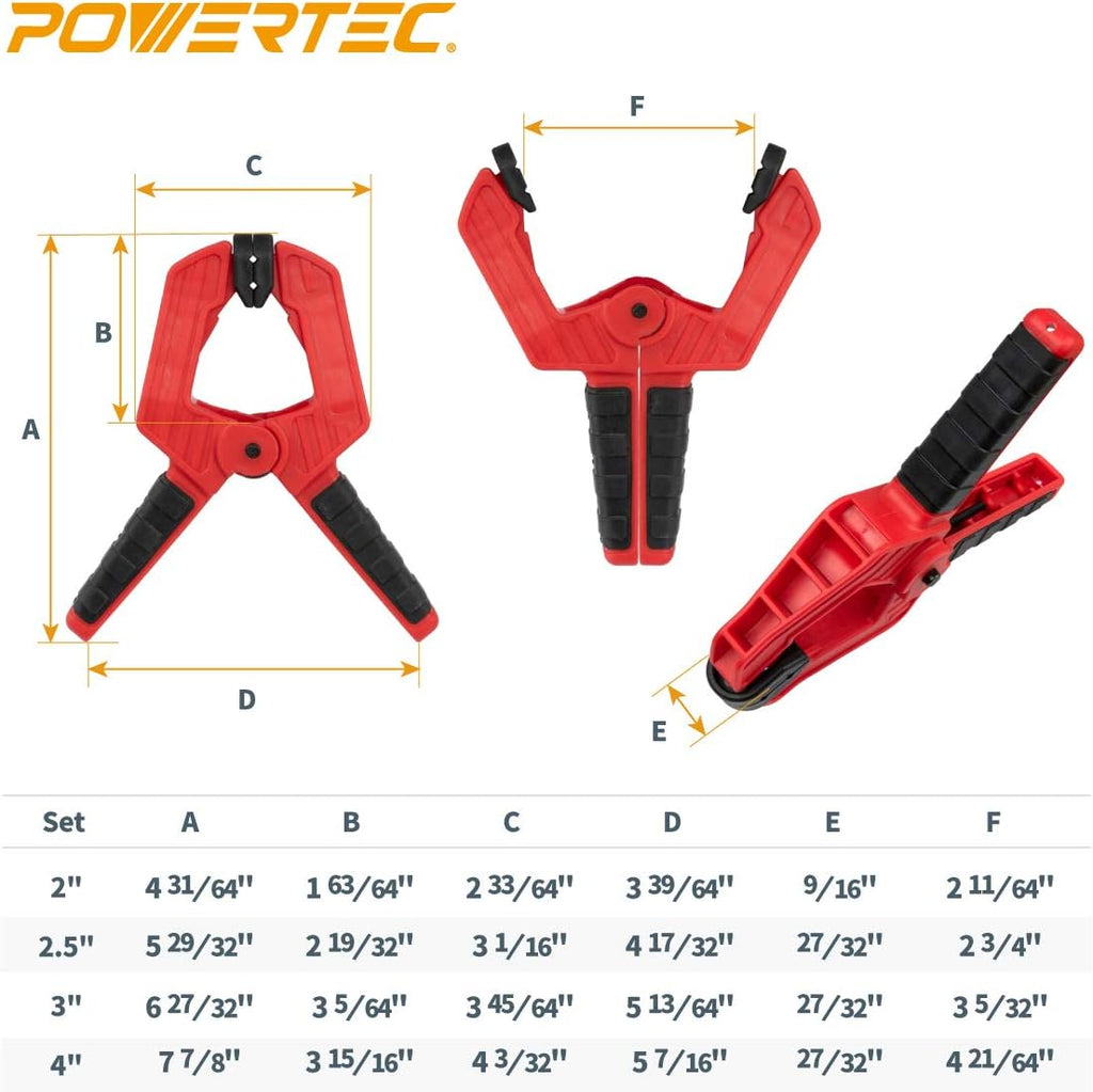 POWERTEC 71625-Case6 Heavy Duty Spring Clamp 10-Piece Set w/ 4 Assorted Sizes from 2' - 4', Case of 6 Sets