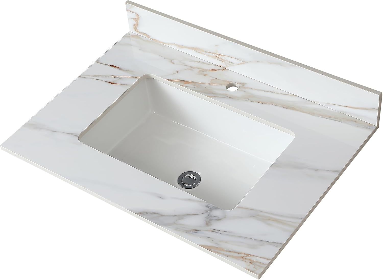 Montary 31'x 22' Vanity Top with Sink for Bathroom, Undermount Rectangular Ceramic Sink & Backsplash, Bathroom Single Bowl Vanity Top with 1 Pre-Drilled Hole