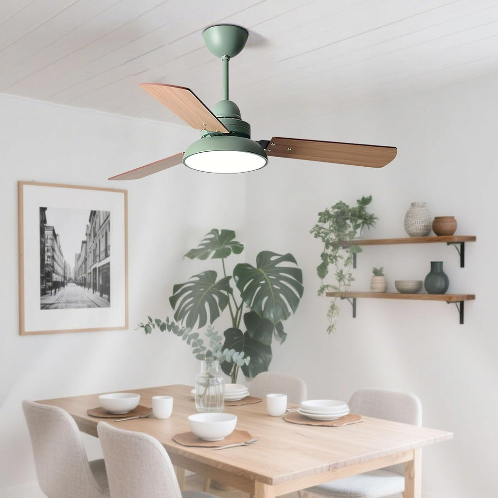 Modern Quiet 42in Ceiling Fan With Light 6 Gear Wind Speed Remote Ceiling Fans Indoor LED Green Ceiling Lights Fan Lighting Plywood Fan Blades For Living Room Dining Room Bedroom