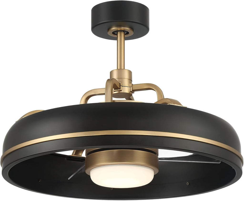 Craftmade TYL24FBSB3-NWF Taylor 24 Inch 3 Blade Indoor Fandelier | Flat Black/Satin Brass Finish with Clear Acrylic Blades | Integrated 1167 Lumens LED 3000K | Remote Included | DC Motor Ceiling Fan