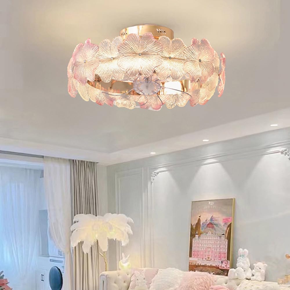 Ceiling Fan with Light Remote - 20 Reversible Dimmable LED Pink Crystal Flower Ceiling Fan for Girls Bedroom, Living Room, Nursery - 360° Rotating Kid-Friendly Design