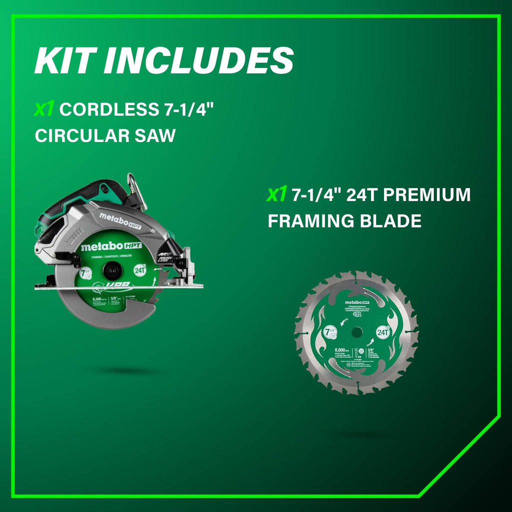 Metabo HPT 36V MultiVolt 7-1/4' Circular Saw, Torque Boost Technology, High Power and Torque, Visible Cutting Depth Indicator, Lightweight Aluminum Base Plate, Tool Body Only, C3607DBQ4