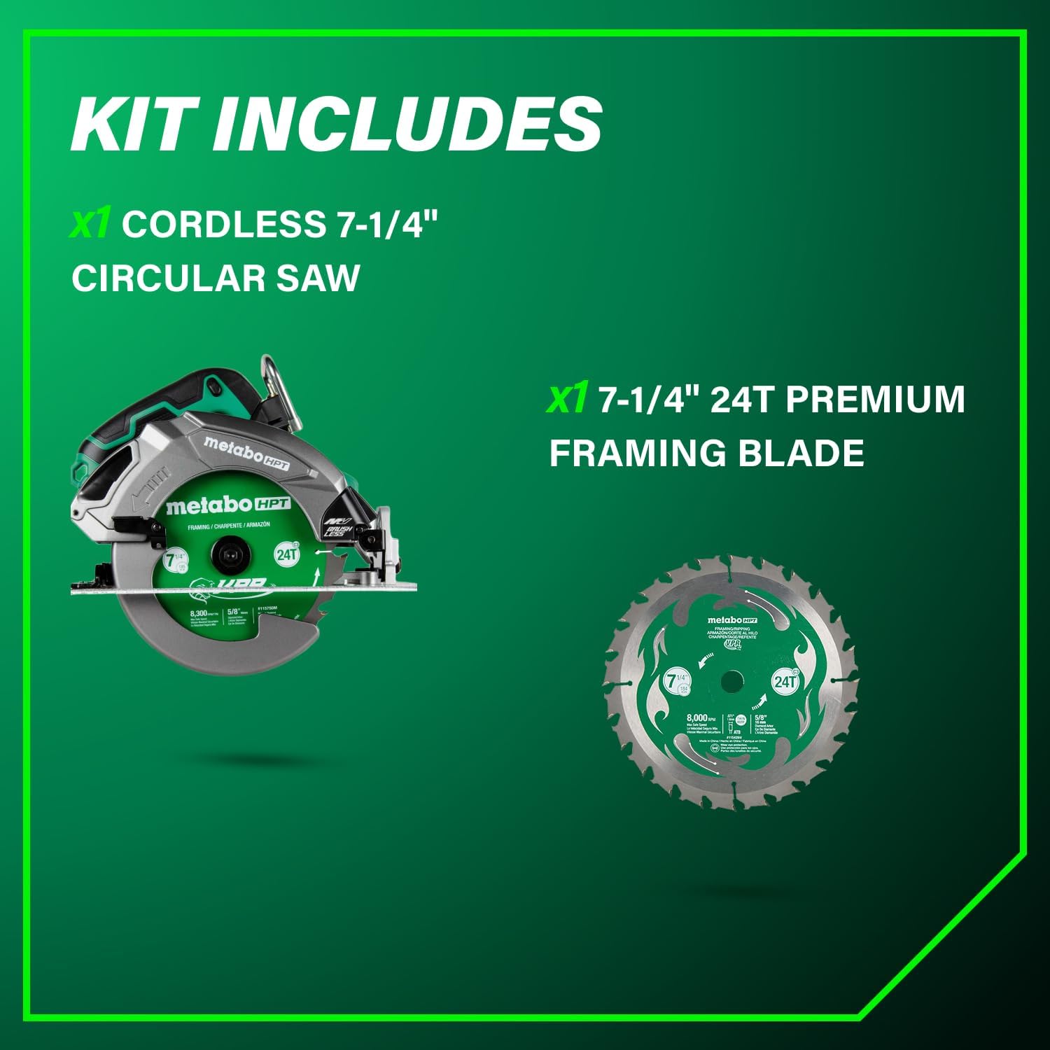 Metabo HPT 36V MultiVolt 7-1/4' Circular Saw, Torque Boost Technology, High Power and Torque, Visible Cutting Depth Indicator, Lightweight Aluminum Base Plate, Tool Body Only, C3607DBQ4