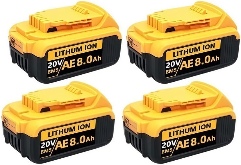 20V Replacement Lithium-Ion Battery Compatible With Dewalt DCB200 DCB206 DCB207 DCB204 Cordless Power Reciprocating Saw Drill Nail Gun Tool Packs(8Ah 4pcs)