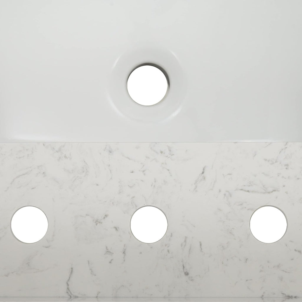 MSI Carrara Sky Vanity Top with Under Mount Rectangle Ceramic Sinks, Engineered Marble Stone, 4' CC Faucet Holes, 37'X22'