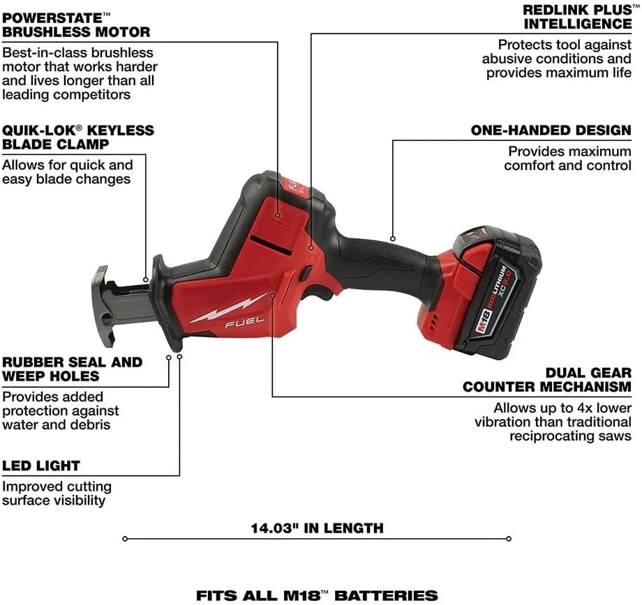 2719-21 Cordless Brushless Power Reciprocating Saws for Milwaukee M18 16.3' Compact Reciprocating Saw Tool Kit Red/Black