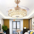 Fandian 42' Modern Smart Crystal Ceiling Fans with Lights and Remote Control, Retractable Bluetooth Speaker Chandeliers, 3 Colors Lighting Fandelier Fixtures for Bedroom, Living Room