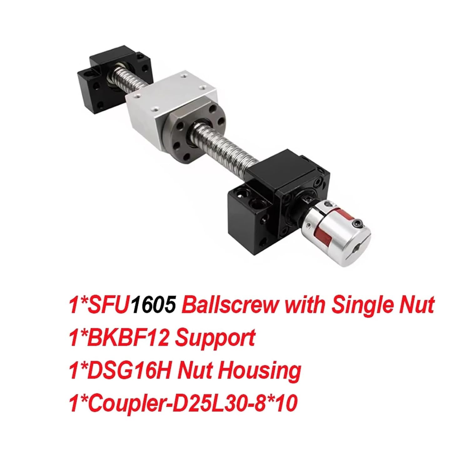 1 Set 16mm Ball Screw SFU1605 / SFU1610 with 5mm / 10mm Pitch Single Ball Nut + Bearings for CNC(SFU1605,1300mm)
