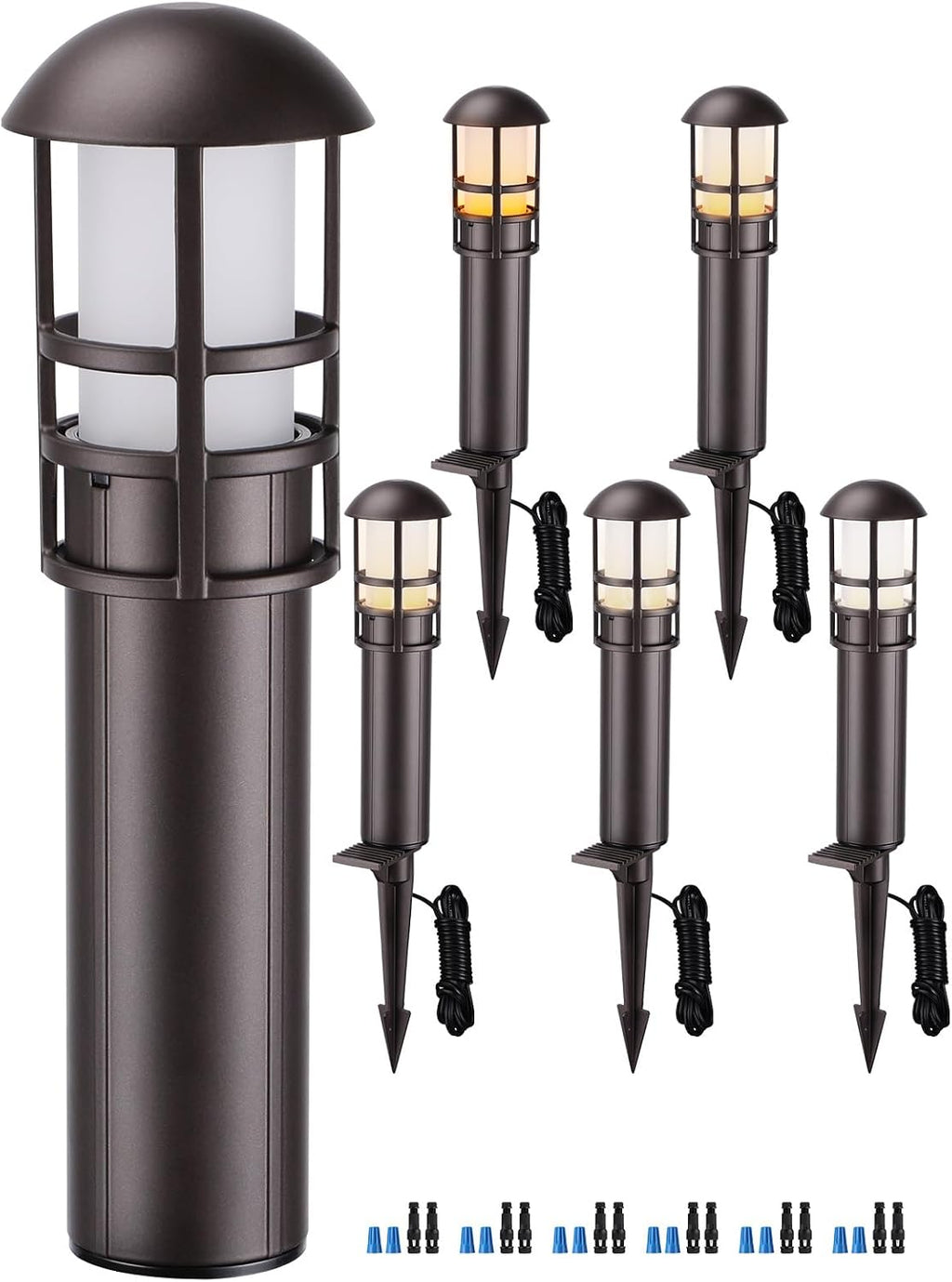 LEONLITE 5CCT Low Voltage Landscape Pathway Lights 3W Landscape Lighting 12-24V LED Bollard Path Lights Wired CRI90+ Aluminum Pathway Lighting for Walkway Yard Garden, ETL, 1800-5000K, Pack of 6
