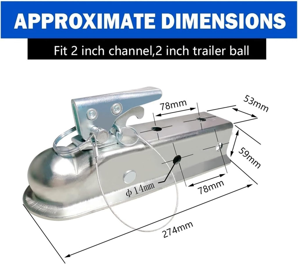 2'x 2'Straight Tongue Trailer Coupler for 2in Channel,2in Hitch Ball,3500 Lbs,Electroplated,RV Parts,Camper Caravan Accessories(Opition(1))