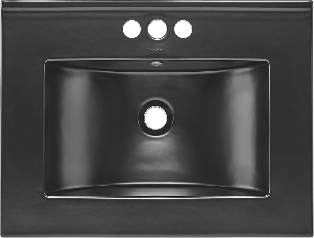 24' Ceramic Vanity Top with Three Holes in Matte Black