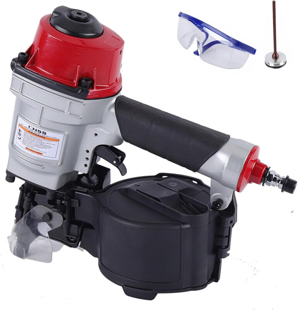 CN55 Pneumatic Siding Nailer Nailing Machine, 25-57mm Siding Coil Nailer Siding Nail Gun Woodworking Heavy Duty Professional Air Punch Nailer for Siding Sheathing Wooding Fencing Decking (US Stock)