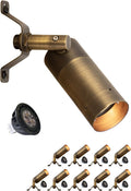 MALORY Brass Landscape Spot Down Light, Low Voltage Led Downlights Tree Light Outdoor Landscape Lighting for Yard, Garden, Lawn, Wall, Patio with 5W MR16 LED Bulb 2700K Warm White（10 Pack）