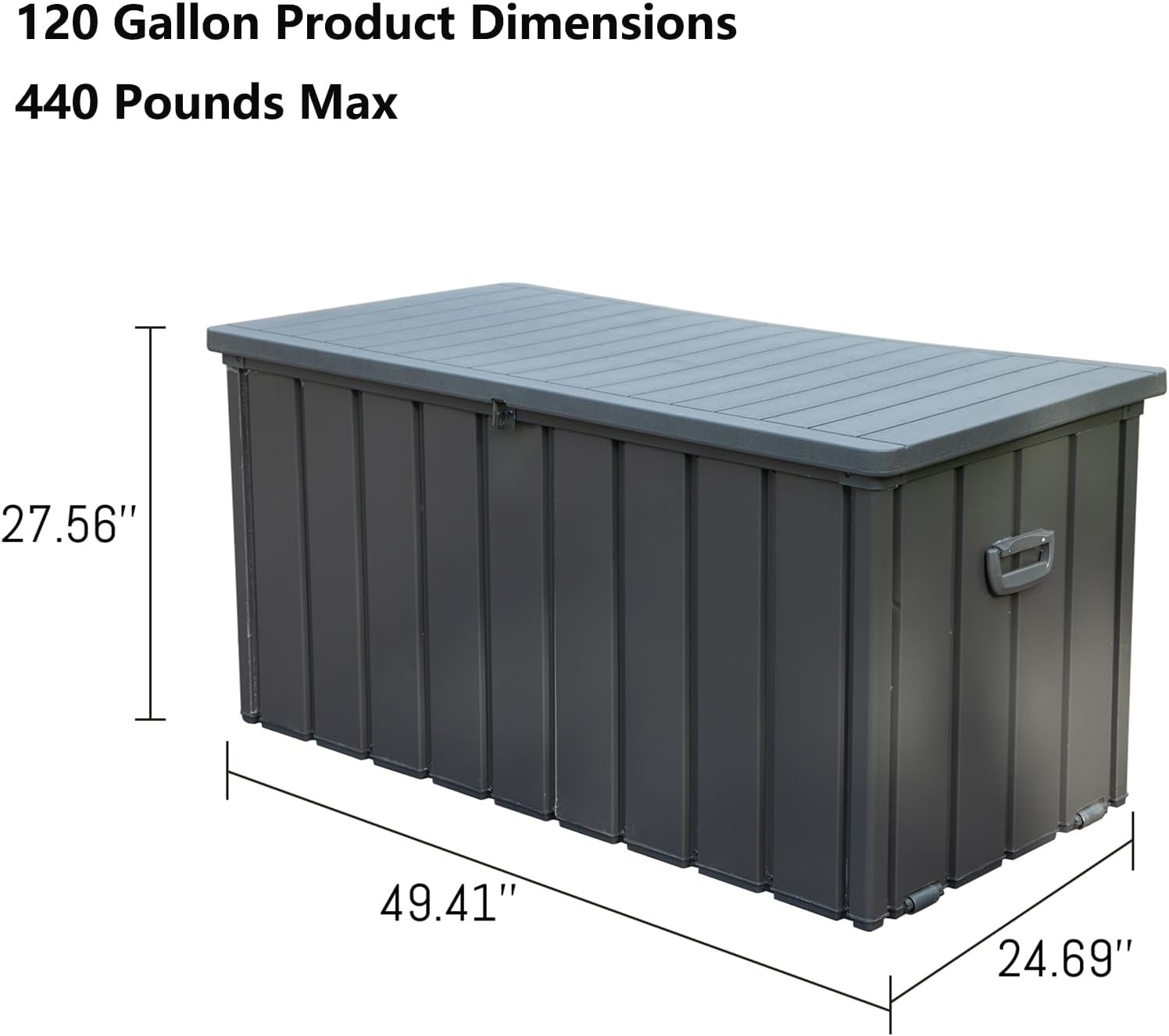 CHUNLY 120 Gallon Waterproof Deck Box with Lockable Resin Lid, Storage Bench w/Mobility Rollers, Outdoor All-weather Patio Storage Box for Outside Cushions, Garden Tools (Dark Gray)