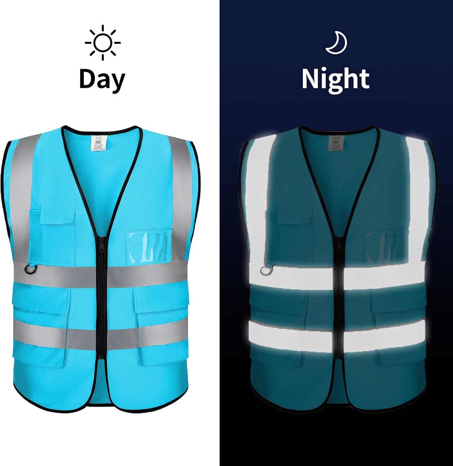 Custom Logo Safety Vest High Visibility Reflective Vest Class 2 Standard with Pockets and Zipper