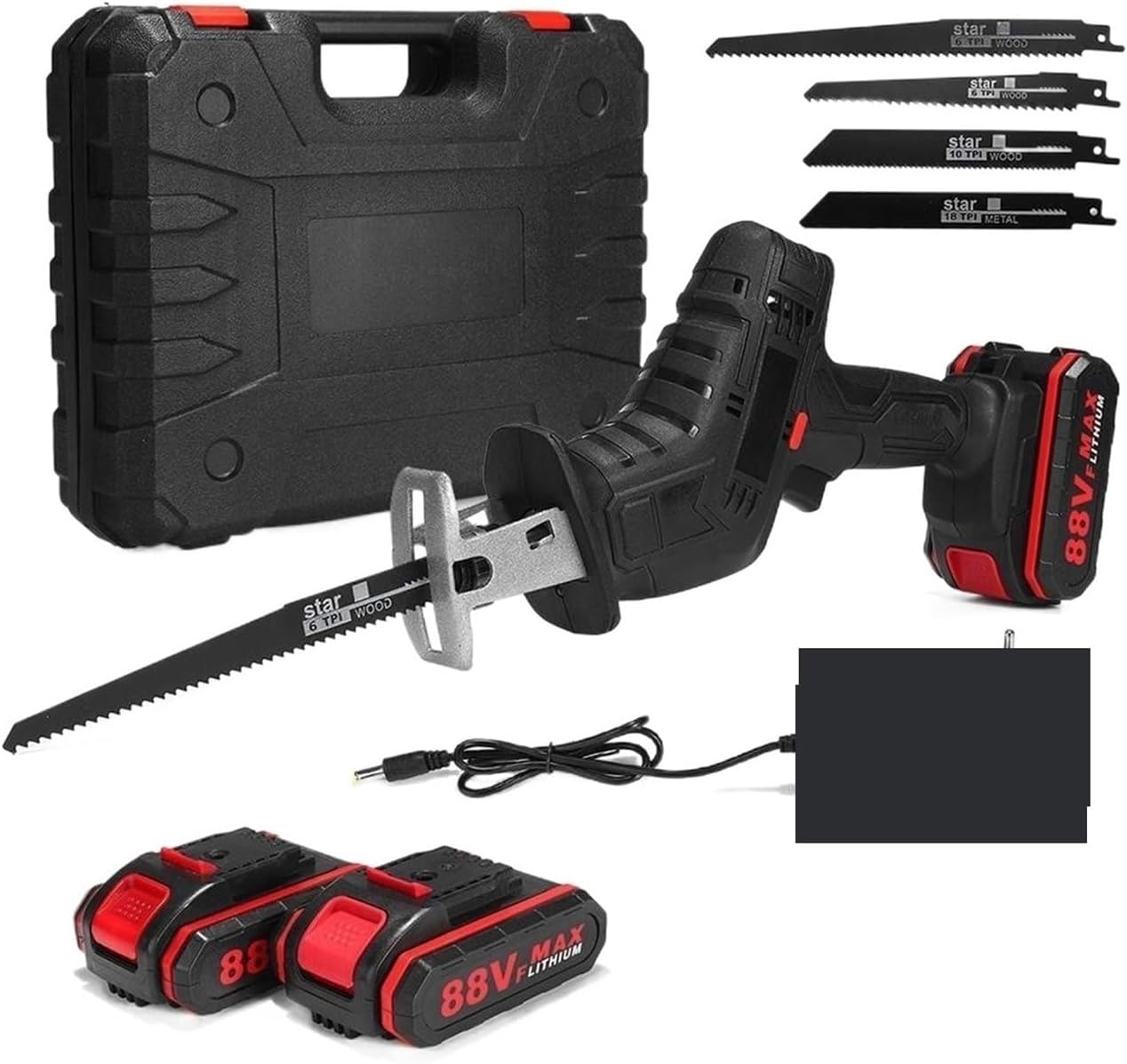 3000RPM/Min Cordless Electric Reciprocating Saw Portable Metal Wood Cutting Machine Tool Variable Speed 2Pcs Battery For DIY Use(2 Battery)