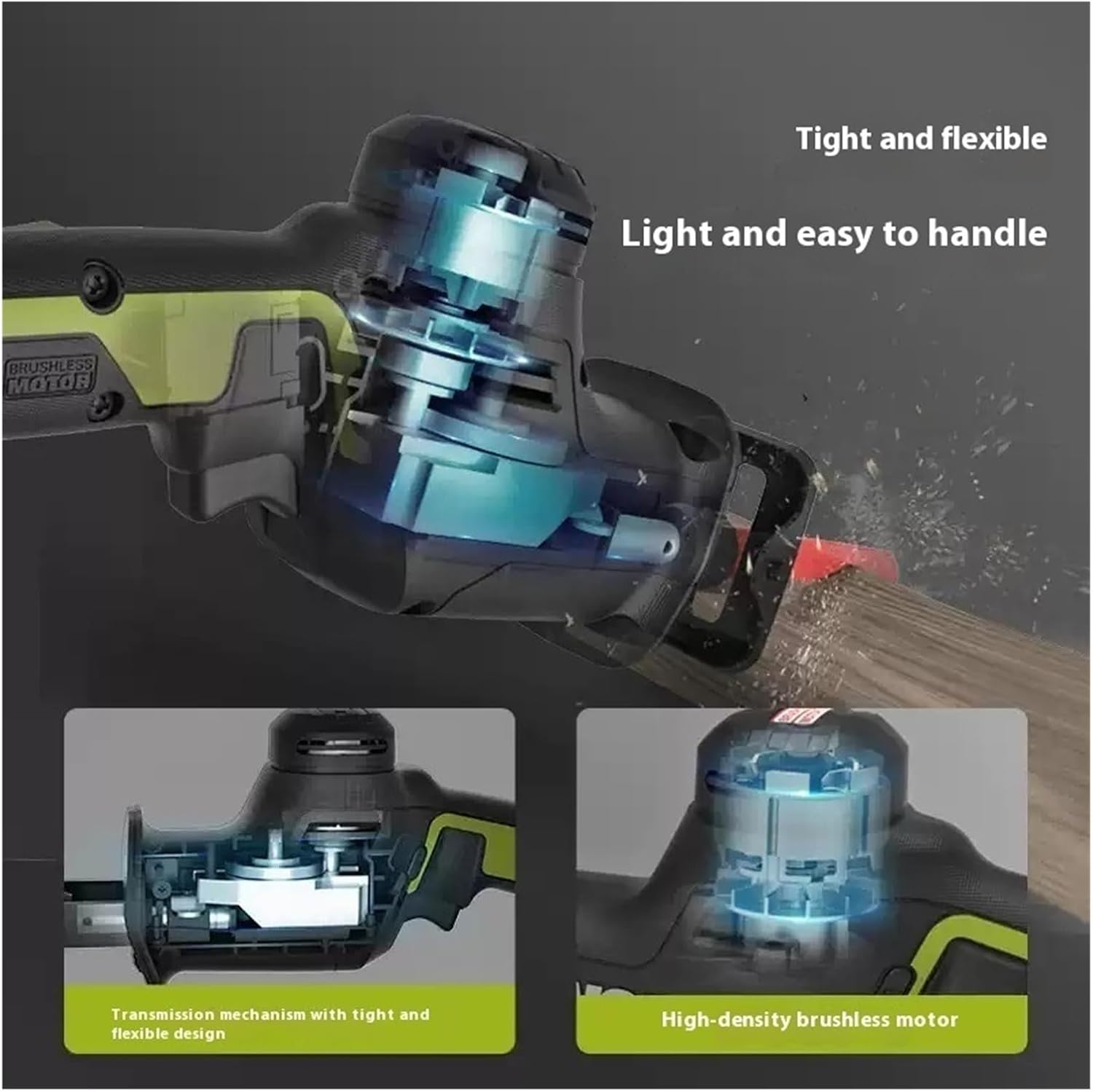 Reciprocating Saw, Cordless Brushless Reciprocating Saw Electric Handheld Cutting Saw for Metal and Wood(2.0A single battery)