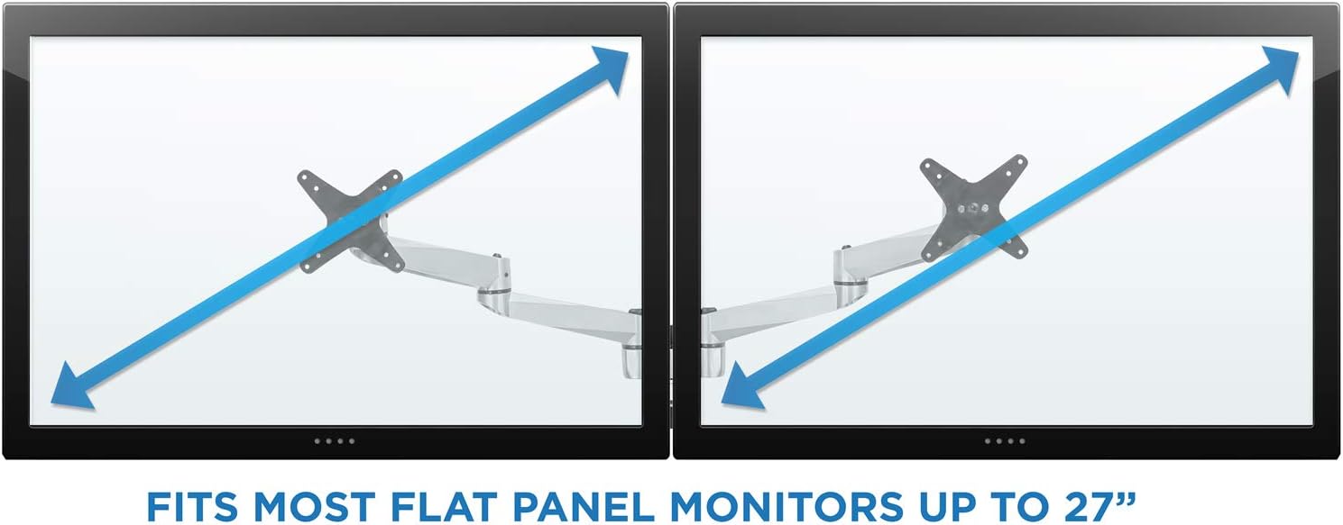 Mount-It! Premium Modular Dual Monitor Desk Mount Arms | Tilt Swivel VESA Wall Mount | Fits 13 15 17 19 21.5 24 27 Inch Computer Screens with 75 100 VESA Patterns | C-Clamp and Grommet Bases | Silver