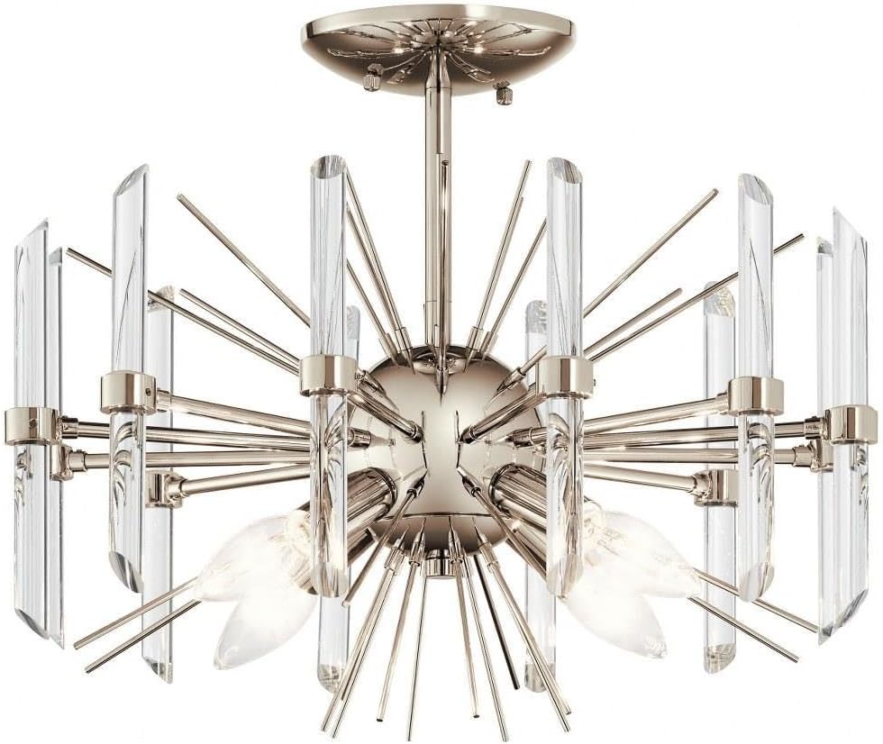 KICHLER Eris 12.75' 4 Light Semi Flush Light with Optical Crystal in Polished Nickel