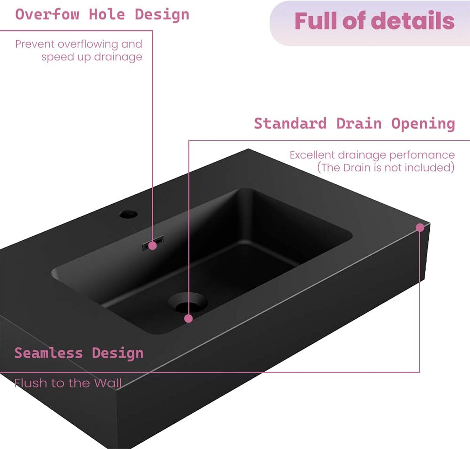 30 Inch Matte Black Vanity Sink – Solid Surface Bathroom Vanity Top with Integrated Sink, Easy-to-Clean Non-Porous Finish for Powder Room or Guest Bath