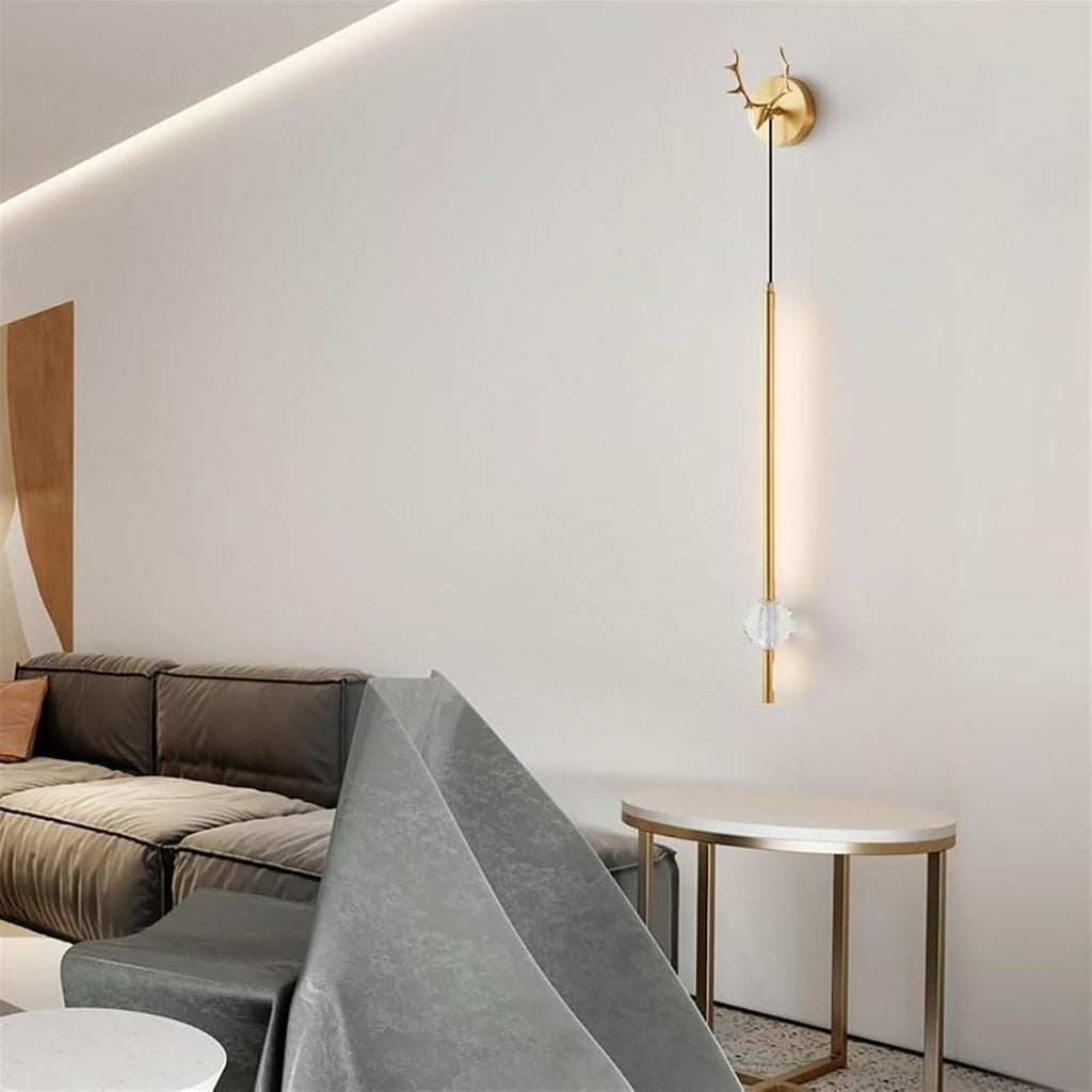 Color Mode Copper Polished Wall Mount Fixtures Crystal Ball Decoration Indoor Linear Wall Lamp 52 Inches Long Led Wall Light 28W Art Sconce for Living Room Hallway