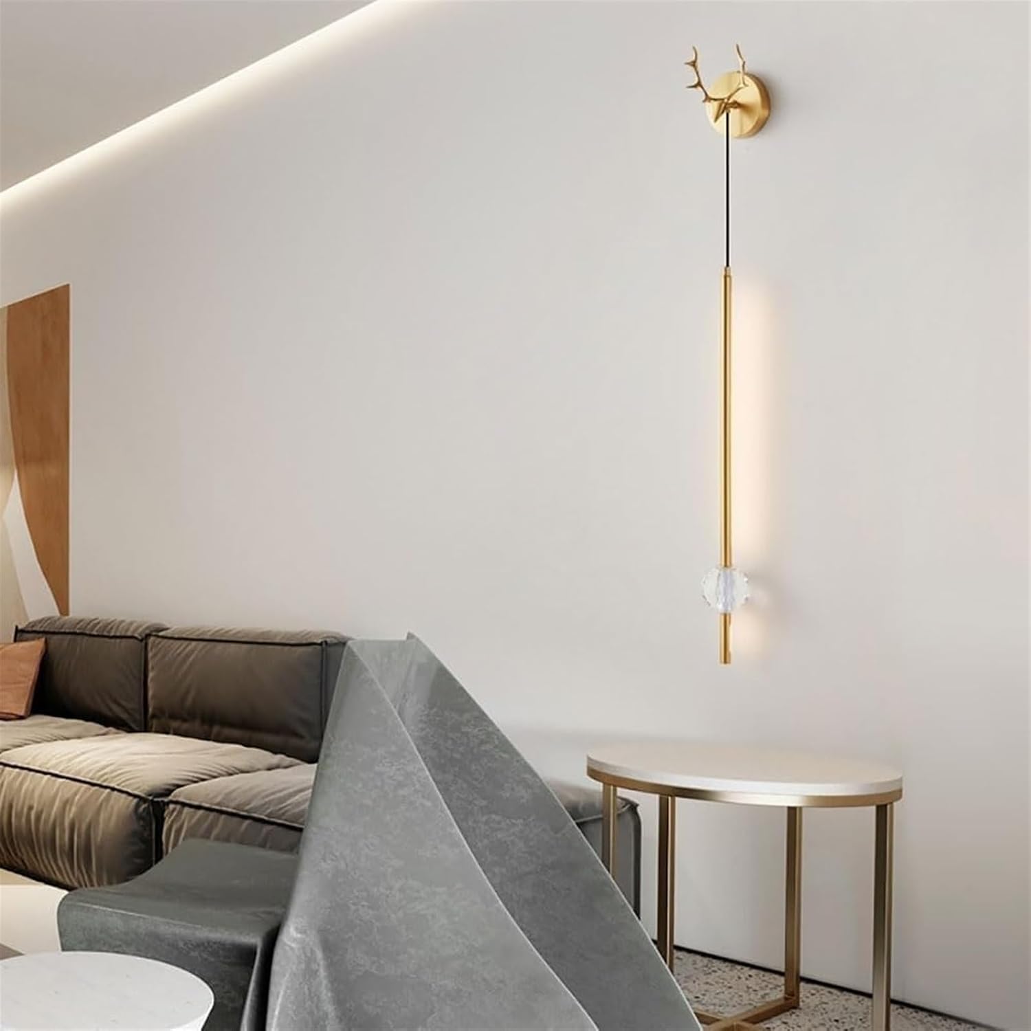 Color Mode Copper Polished Wall Mount Fixtures Crystal Ball Decoration Indoor Linear Wall Lamp 52 Inches Long Led Wall Light 28W Art Sconce for Living Room Hallway