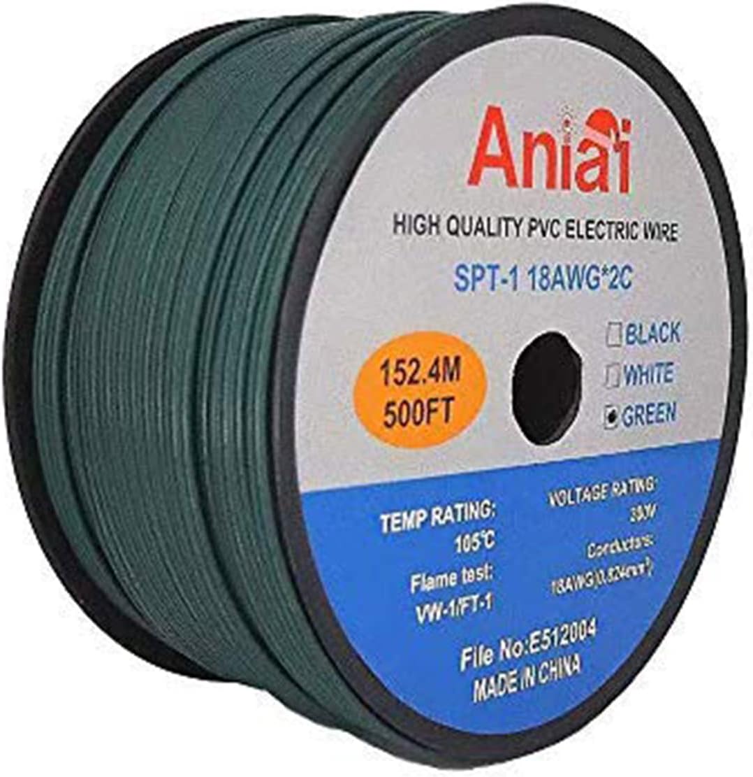 SPT-1 18/2 Low Voltage Landscape Lighting Copper Wire - 500 Feet Green 18 Gauge 2 Conductor - Outdoor Direct Burial