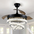 42' Black Fandeliers with Lights Dimmable LED Crystal Ceiling Fan Individual 3 LED Color Change with Timi Memory Function