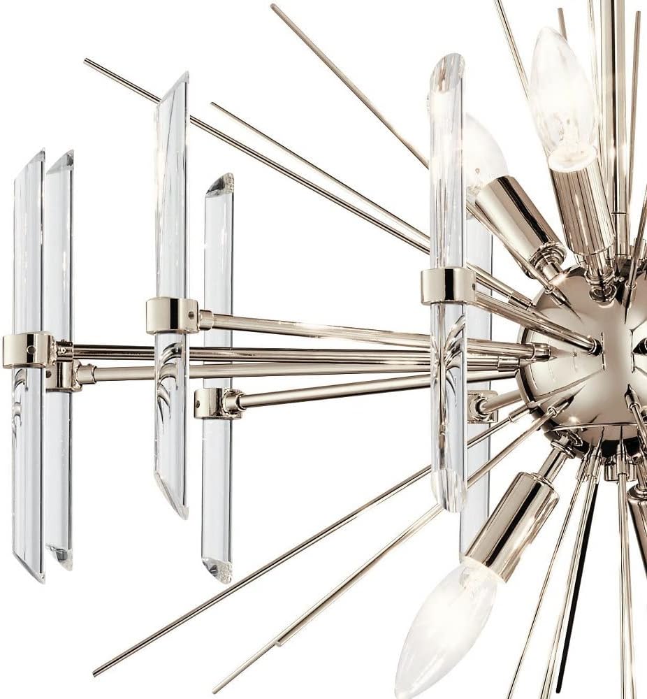 Kichler Eris 6-Light Chandelier with Optical Crystal Rods in Polished Nickel, Modern Mid Century Dining Room Light Fixture for Living Room or Foyer (23.5' x 16.5' x 23.5'), 44275PN