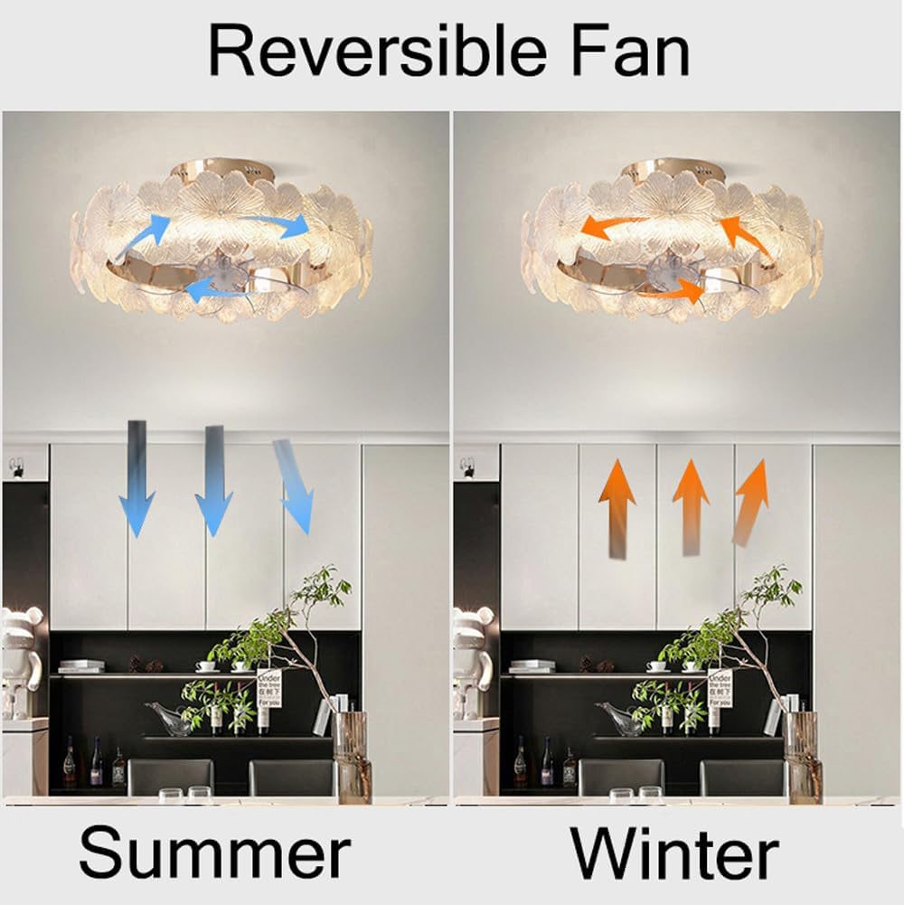 Ceiling Fan with Light Remote - 20 Reversible Dimmable LED Pink Crystal Flower Ceiling Fan for Girls Bedroom, Living Room, Nursery - 360° Rotating Kid-Friendly Design