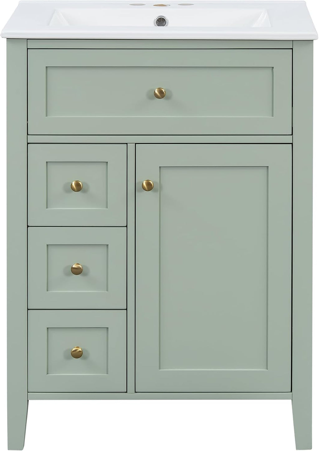 24' Bathroom Vanities Sink Set, Storage Cabinet with Multi-Functional Tip-Out Drawer and Adjustable Shelf, Soft-Closing Door, Solid Wood Legs, Green