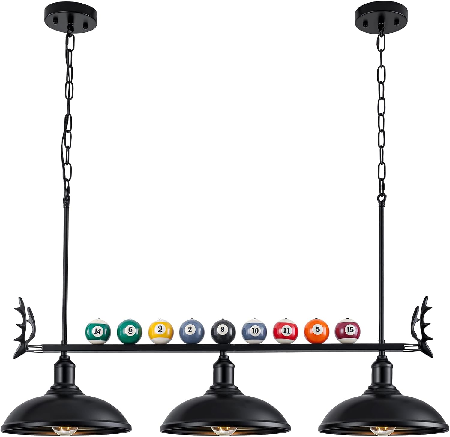 Billiard Lighting Hanging Restaurant Pendant: Pool Table Light for 7'-8' Table,3 Light Modern with Black Metal Shade Pendant Lighting Fixture for Billiards Room,Game Room,Kitchen Island (38 inch)